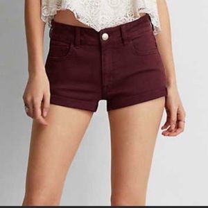 American Eagle Hi-Rise Shortie Red Denim Shorts